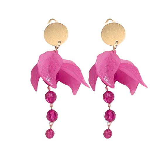 Clip oorbellen -Flamingo- roze -goudkleur- Geen gaatje- Lang- Charme Bijoux