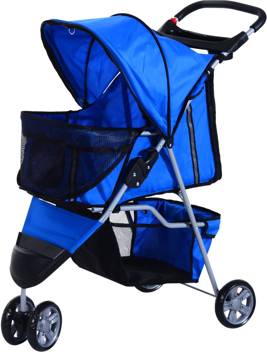 Honden buggy L99 x B45 x H86 cm Blauw opvouwbaar - verstelbare luifel - bodemand