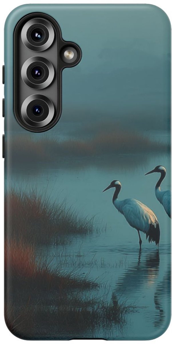 Twee Kraanvogels in Mistig Moeras – Telefoonhoesje Geschikt voor Galaxy S25