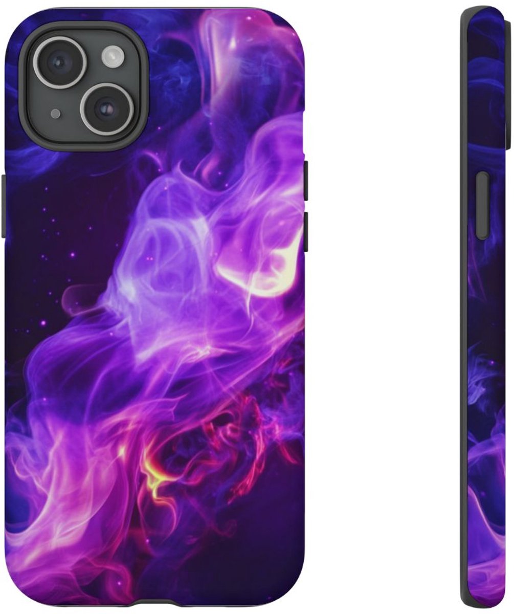 Paarse en Blauwe Abstracte Rookpatronen – Telefoonhoesje Geschikt voor iPhone 15 Plus
