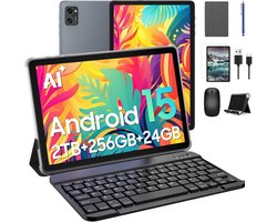 BESTTAB T20 Tablet - 5000mAh - 5G WiFi - 24GB RAM - 256GB ROM - Android 16 - Octa-core - Met QWERTY Toetsenbord - Muis - Pen - Hoes - Grijs