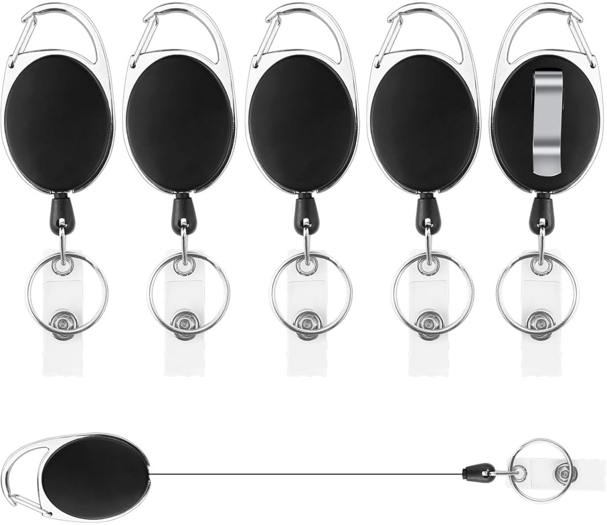 EXCITAT Intrekbare sleutelhanger - Karabijnhaak - met intrekbaar koord - voor het vasthouden van sleutels of ID - 6-pack