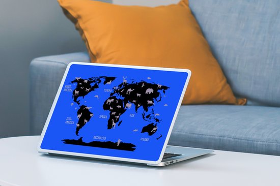 Autocollant pour ordinateur portable - 10,1 pouces - Wereldkaart Enfants - Animaux - Jaune - 25x18cm - Autocollants pour ordinateur portable - Peau pour ordinateur portable - Couverture