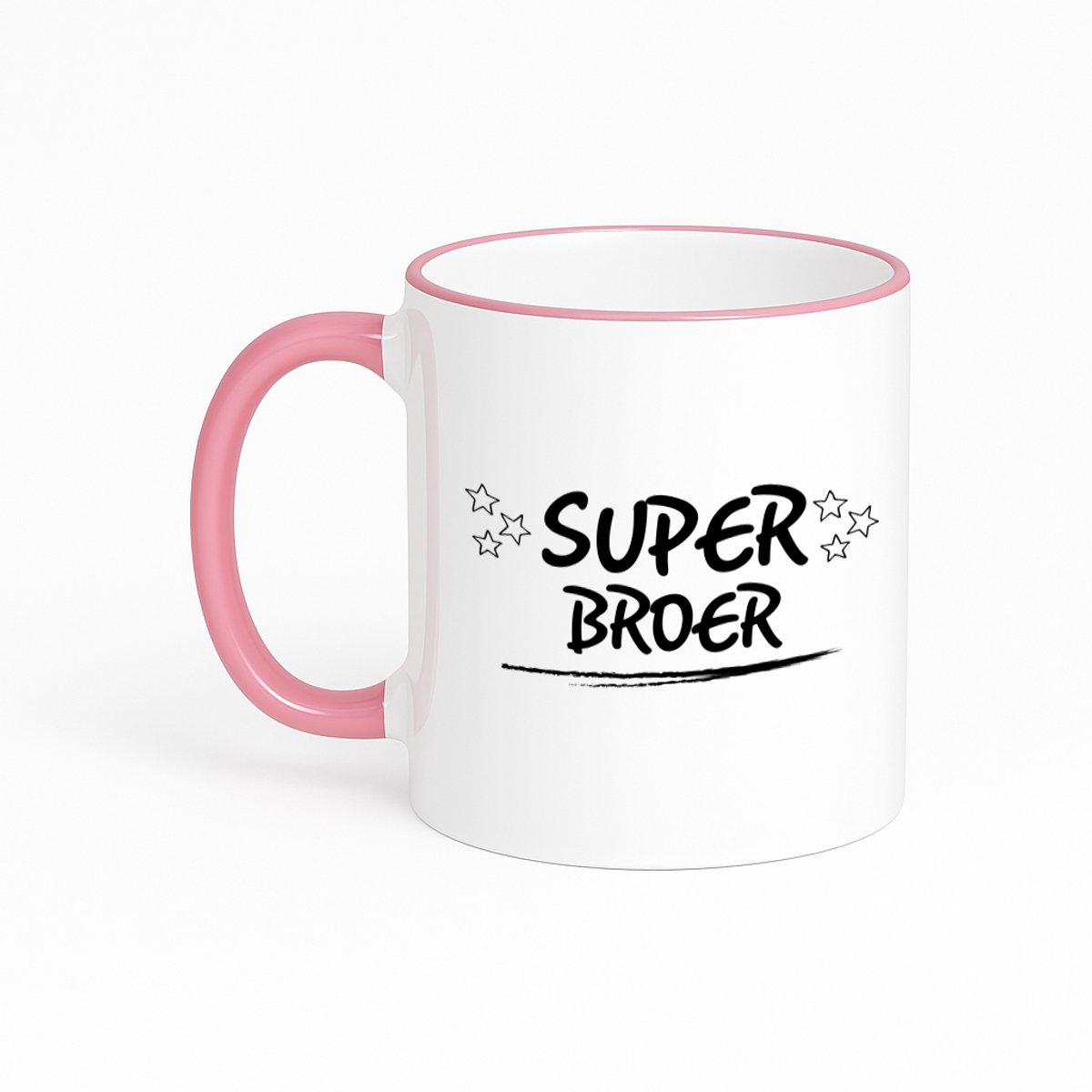 Hacebo® - Super broer koffiebeker met gekleurde rand roze - Broer - je broer - thee mok - koffie beker - verjaardagscadeau - cadeau voor broer - gift - kado - koffiemok - 330 ML