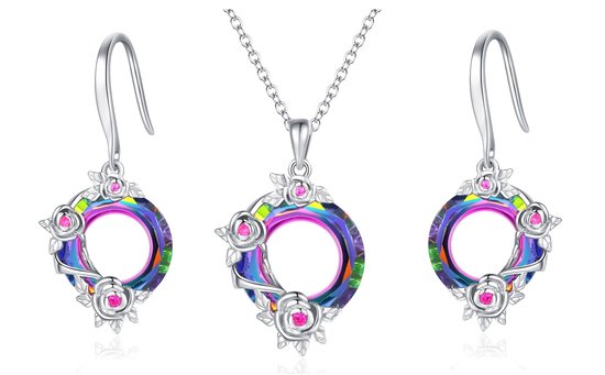 Foto: Multi kleur swarovski kristal cirkel oorbellen hanger set 