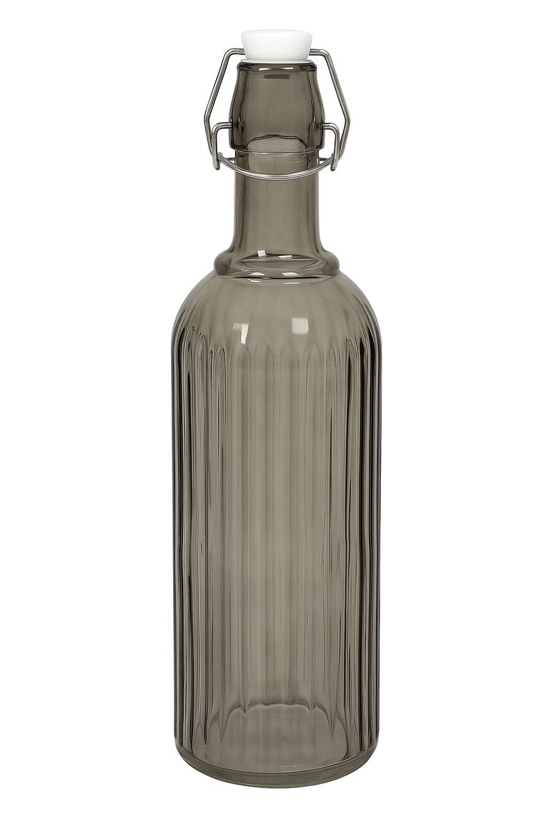 Glazen Beugelfles 1 Liter – Met Ribbelpatroon & Luchtdichte Stop – Herbruikbare Waterfles, Karaf of Sapfles – Stijlvolle Mat Zwarte Fles voor Keuken & Tafel – Mat Zwart