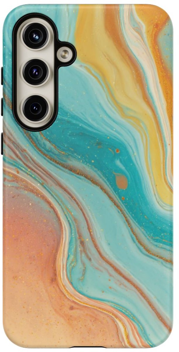Oranje en Teal Marmerstructuur – Telefoonhoesje Geschikt voor Galaxy S24 Plus