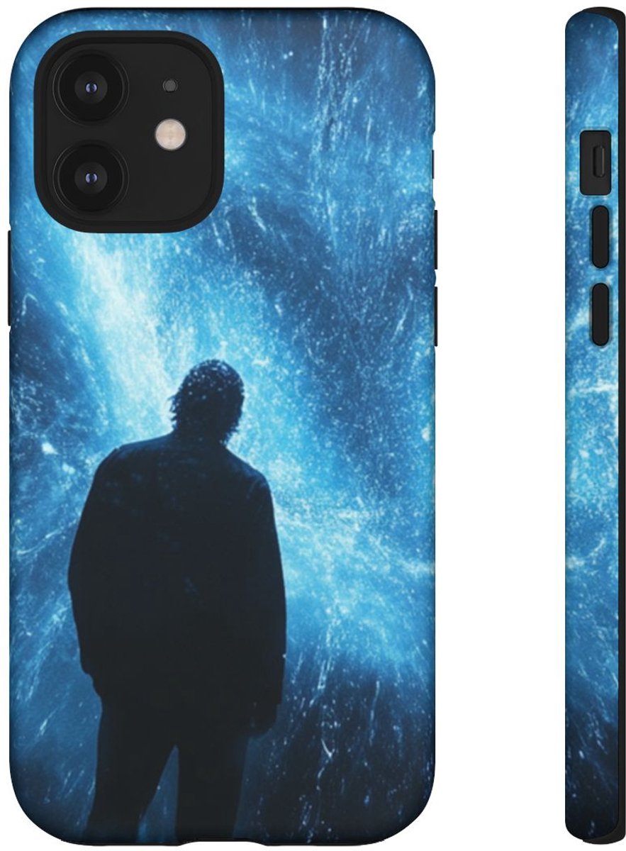 Silhouet met Blauwe Lichtflits – Telefoonhoesje Geschikt voor iPhone 12