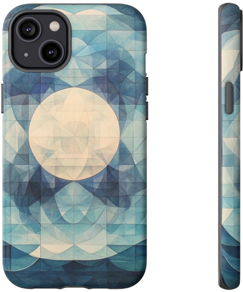 Geometrisch Kleurenspel van Zee en Maan – Telefoonhoesje Geschikt voor iPhone 14 Plus