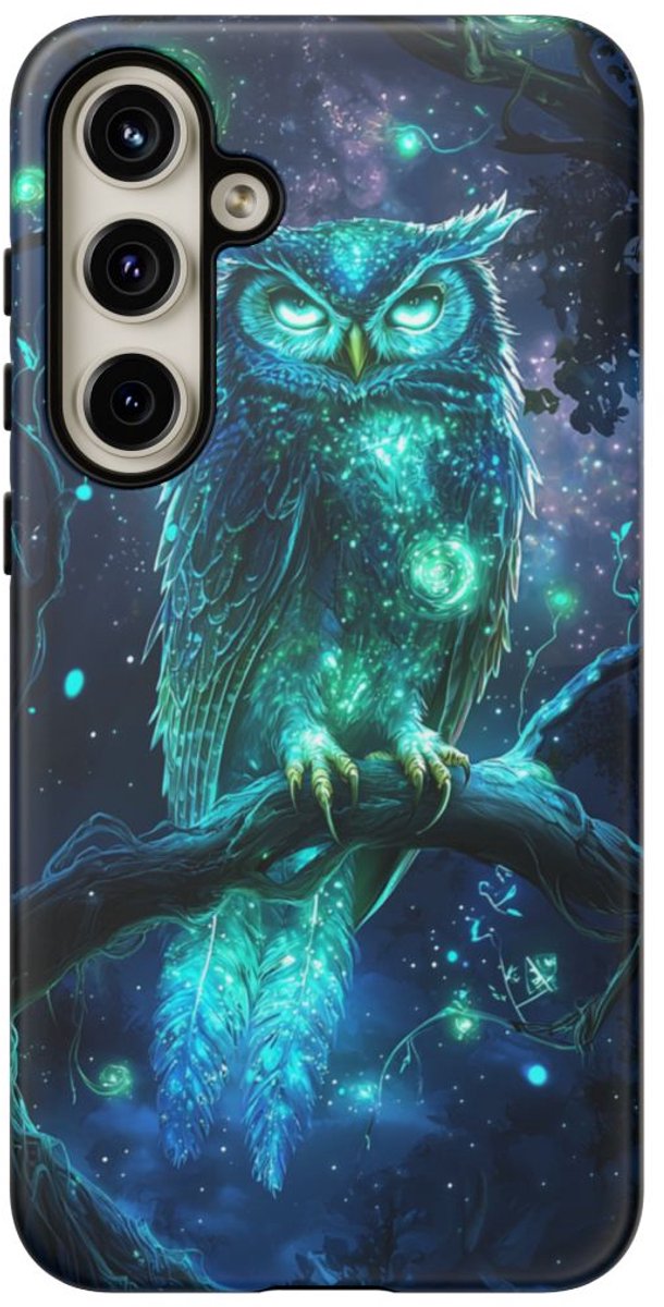 Gloeiende Uil op Tak – Telefoonhoesje Geschikt voor Galaxy S24 Plus