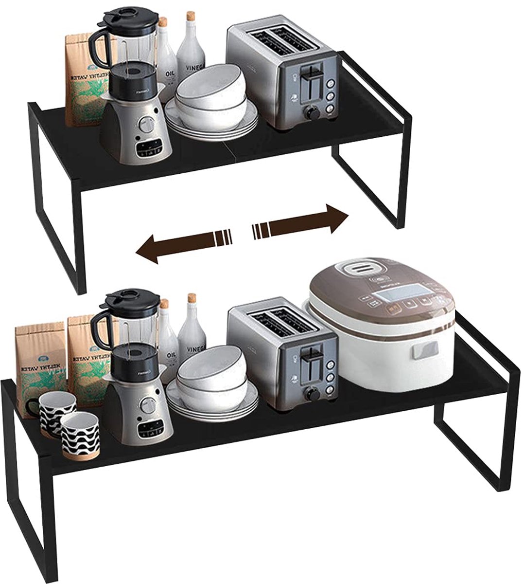 Uitschuifbare Borden- en Servies Organizer - Plaatsbesparend - Voor de Keuken - Zwart - Metaal