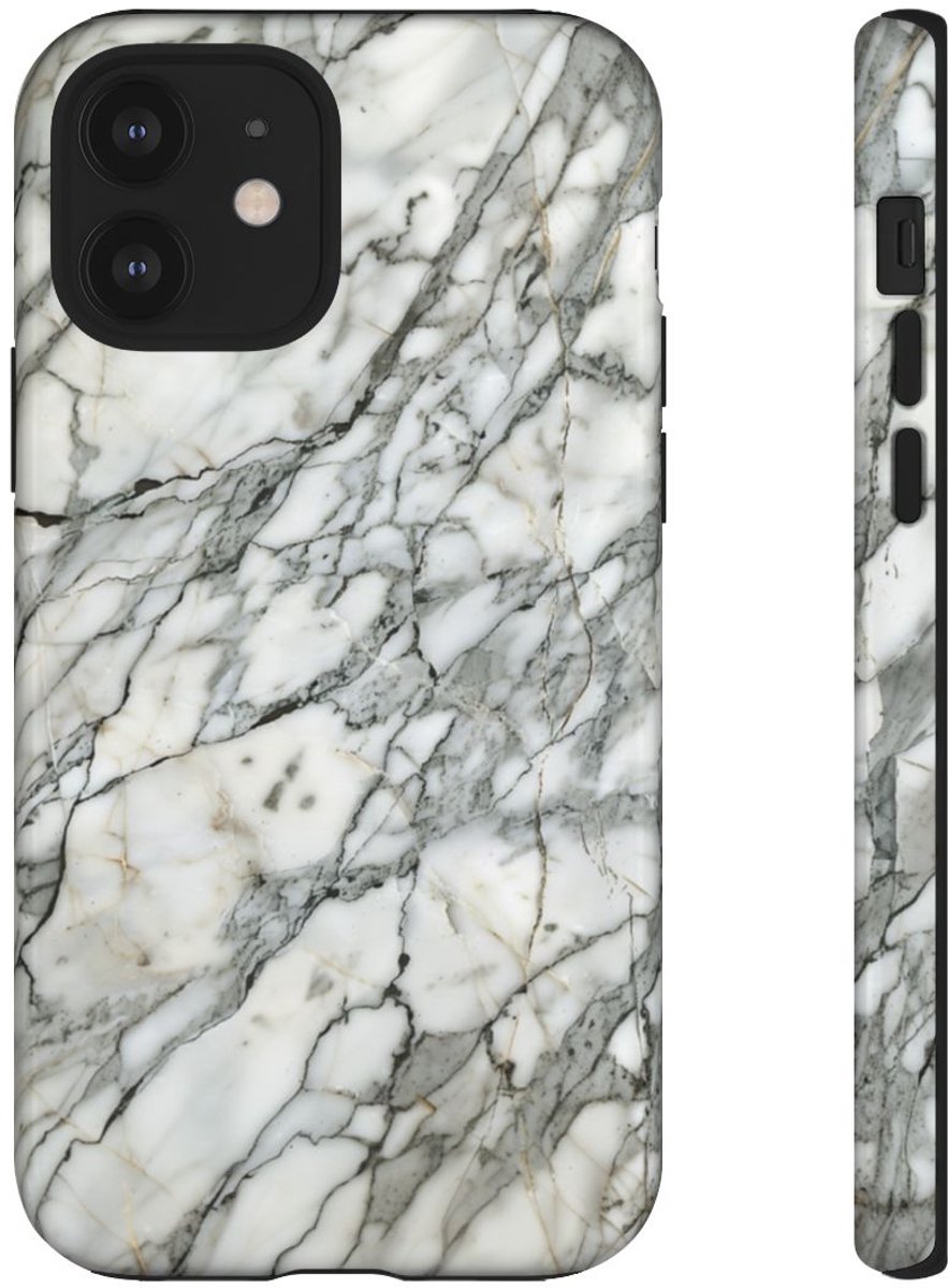 Wit Marmerpatroon met Glanzende Afwerking – Telefoonhoesje Geschikt voor iPhone 12