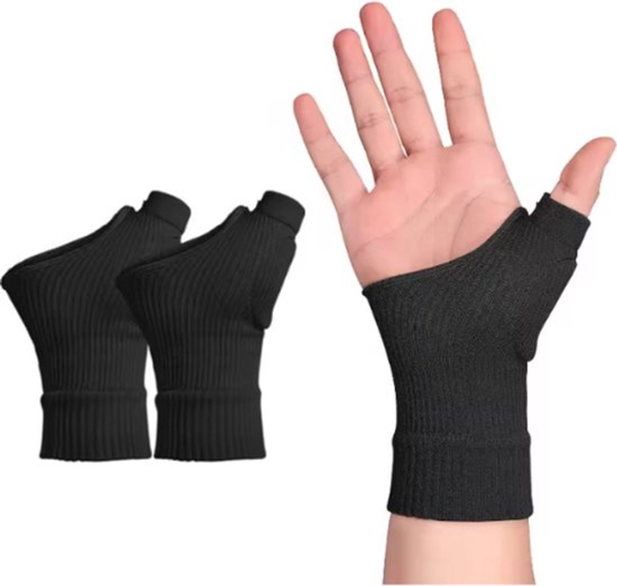Duim Compressiehandschoenen - Brace - Ondersteuning bij Artritis, RSI, Pijnverlichting en Herstel - Comfortabel en Ademend - Ideaal voor Dagelijks Gebruik - One Size - Zwart - S