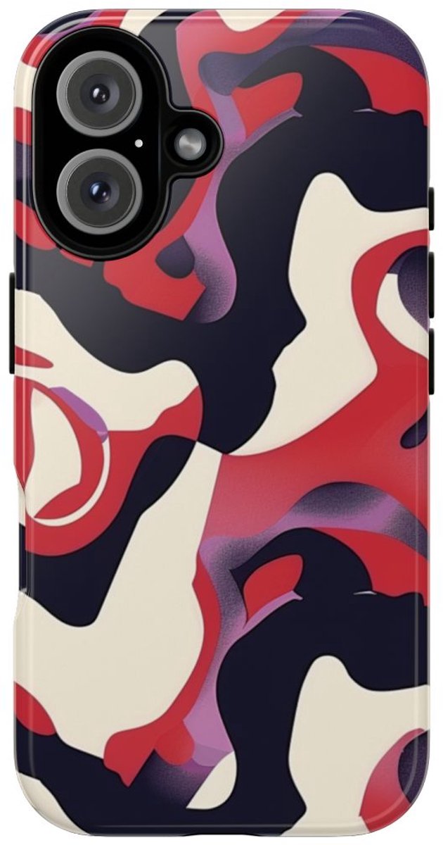 Abstract Rood-Zwart-Crème Patroon – Telefoonhoesje Geschikt voor iPhone 16