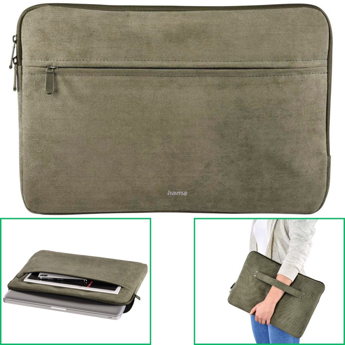 Hama Laptop-sleeve "Cali", van 34 - 36 cm (13,3" - 14,1"), olijf