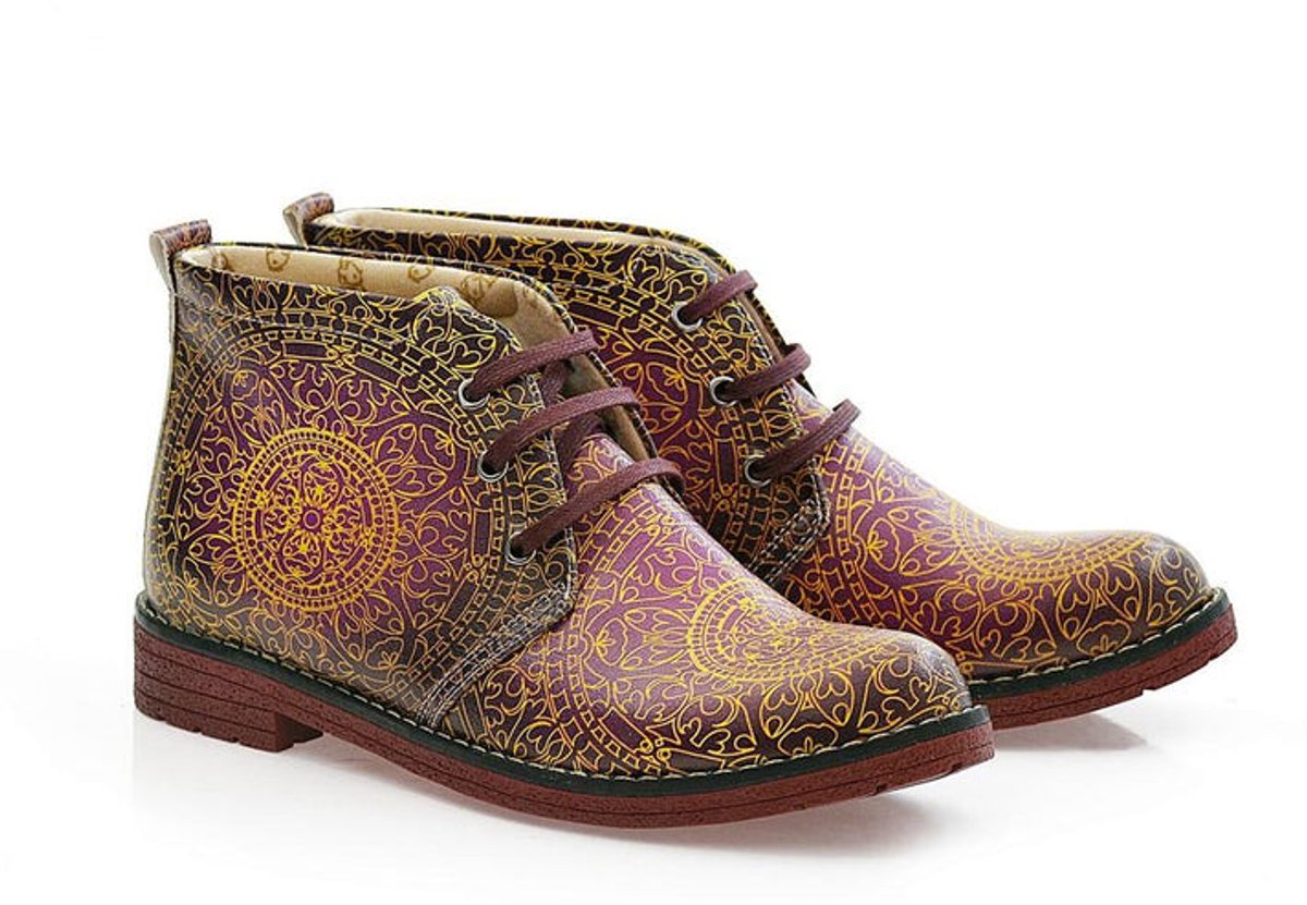 GOBY Mandala Dream Dames Enkellaars Handmade Vegan Leer