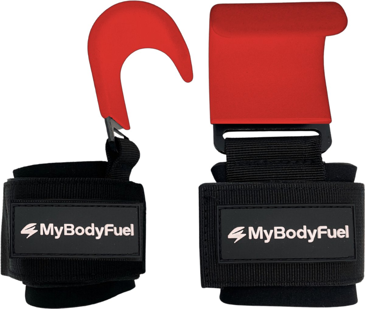 MyBodyFuel - Hook Grips - Weightlifting Hooks - Gym Grip Straps - Lifting Straps - 2 stuks - Rood