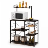 Goliving Armoire de Cuisine - Étagère de Cuisine sur Pied - Armoire à Micro-Ondes - Organisateur - Métal - Bois - 90 x 40 x 132 cm - Noir