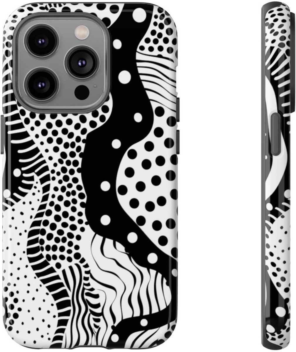 Zwart-Wit Abstract Stippenpatroon – Telefoonhoesje Geschikt voor iPhone 14 Pro