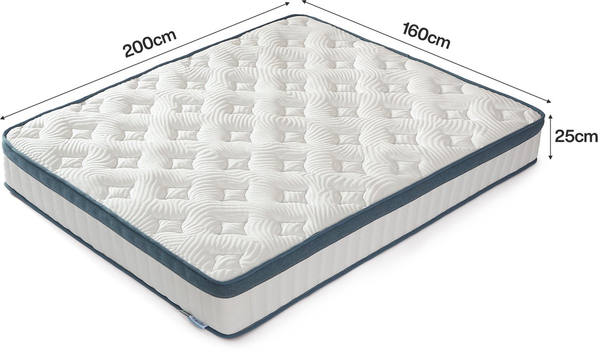 Tribesigns Pocketveringmatras - Binnenveringmatras 160x200 - 25cm dik - Matras met Gel-Traagschuim - met Oeko TEX Certificaat - 7 Zone Orthopedisch Matras - Pocketveringmatras Gemiddelde Hardheid H3 thumbnail 2