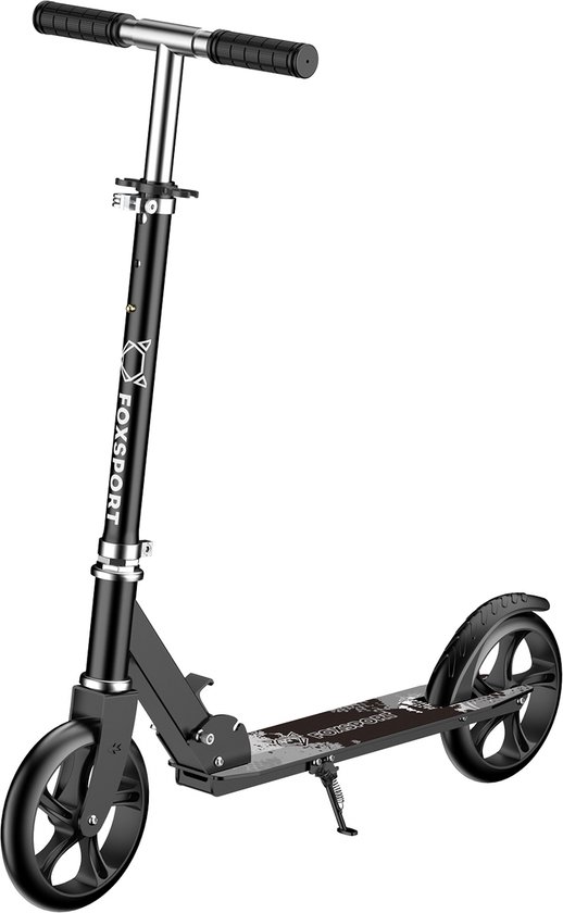 FOXSPORT Step - Draagkracht tot 100 kg - Opvouwbaar Step voor Kinderen/Volwassenen - voor Jongens en Meisjes - Drie instelbare hoogte-opties - PU-wielen van 20 cm - Step volwassenen met schokabsorptie - Zwart