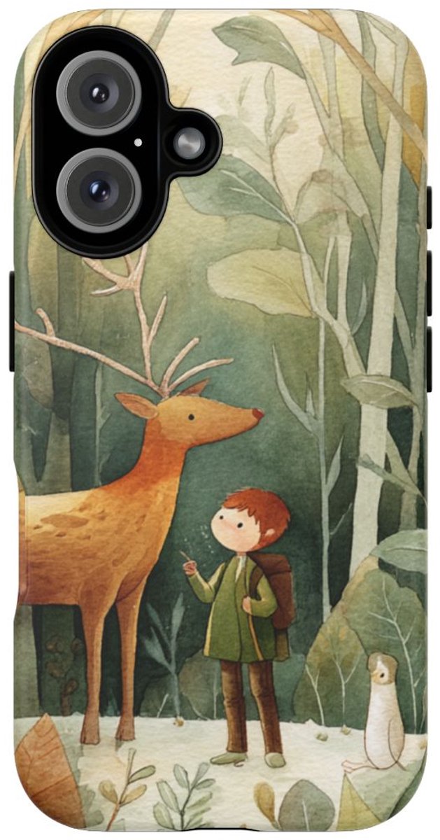 Kind en Hert in Bos Aquarel – Telefoonhoesje Geschikt voor iPhone 16