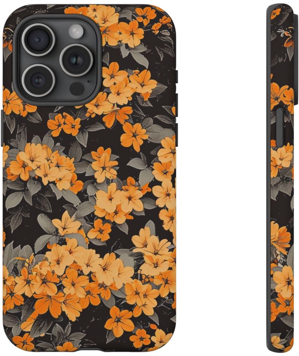 Dichte Oranje Trompetbloemen – Telefoonhoesje Geschikt voor iPhone 15 Pro Max