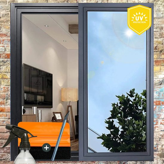 Film isolant pour fenêtre AVOID® – 90x300cm – Argent/ Zwart – Film miroir de protection solaire et de confidentialité – Film statique pour fenêtre – Protège contre la chaleur, les UV et les regards indiscrets – Incl. Toucher et couteau