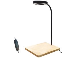 Aangedreven LED-aquariumlamp - Aquariumverlichtingstool - Compacte waterplantenlamp - Driekleurige verlichting - Herstelt de kleur - Eikenhouten voet - Veelzijdige verlichting voor aquaria en potplanten - Houtkleur, zwart