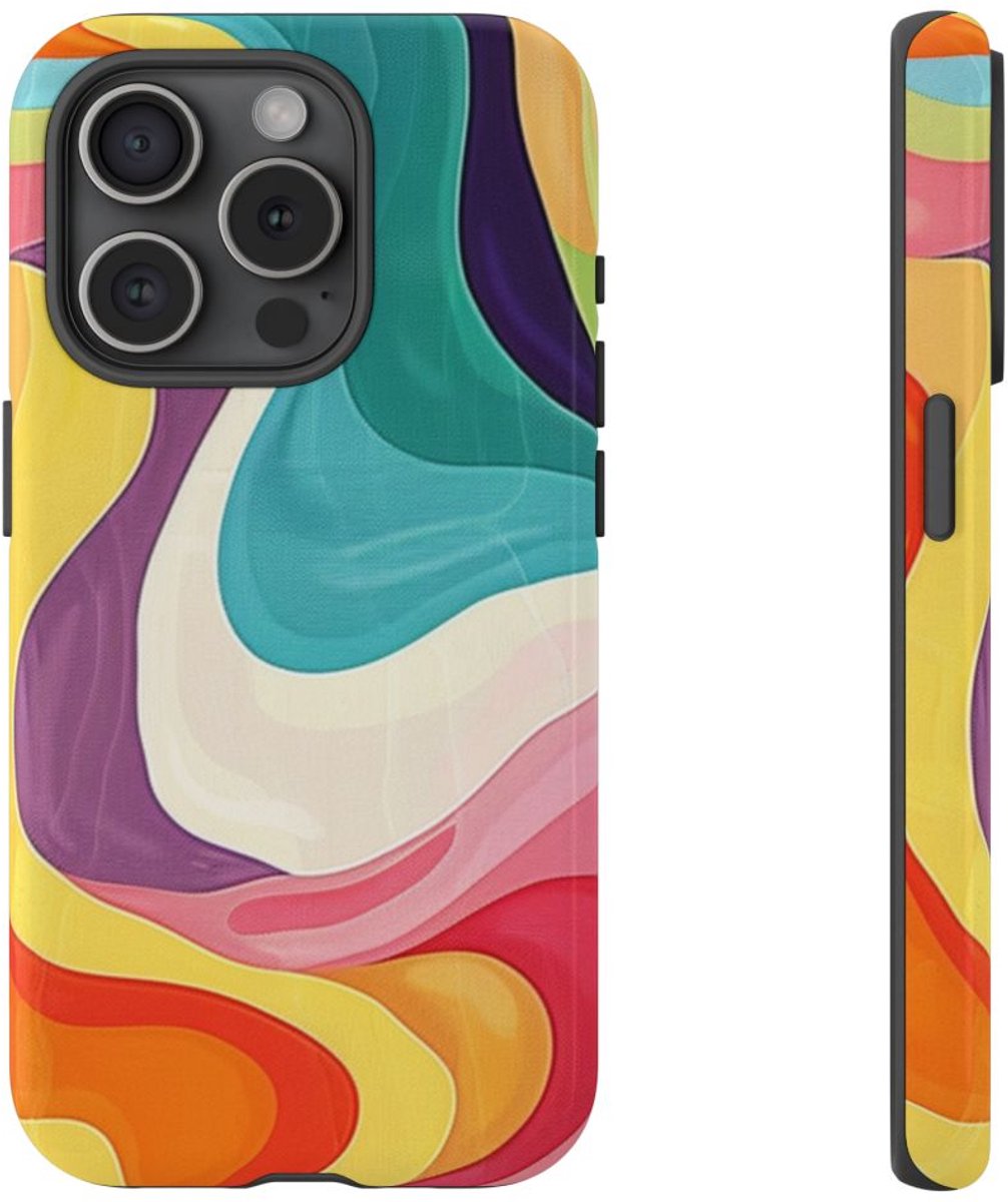 Vrolijk Kleurrijk Abstract Golvenpatroon – Telefoonhoesje Geschikt voor iPhone 15 Pro