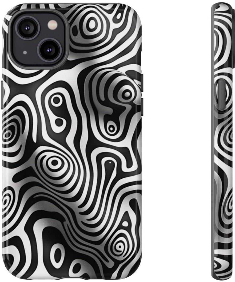 Zwart-Wit Abstract Lijnenspel – Telefoonhoesje Geschikt voor iPhone 14 Plus