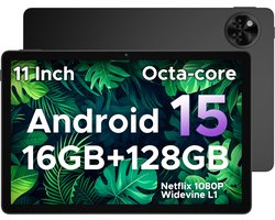 DOOGEE Tablet U11-Android 15 -11 inth 90 Hz-16 GB RAM+ 128 GB ROM/TF 2TB - Dubbele boxluidsprekers - 8580 mAh - Face ID - 5G WiFi - Widevine L1 - GPS - Zwart