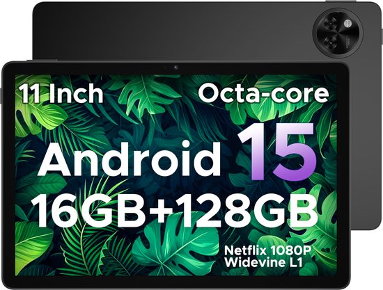 DOOGEE U11 - Tablet - Tablets - 16 GB RAM+ 128 GB ROM/TF 2TB - Android 15 - 11 inth 90 Hz - Dubbele boxluidsprekers - 8580 mAh - Face ID - 5G WiFi - Widevine L1 - GPS - Zwart