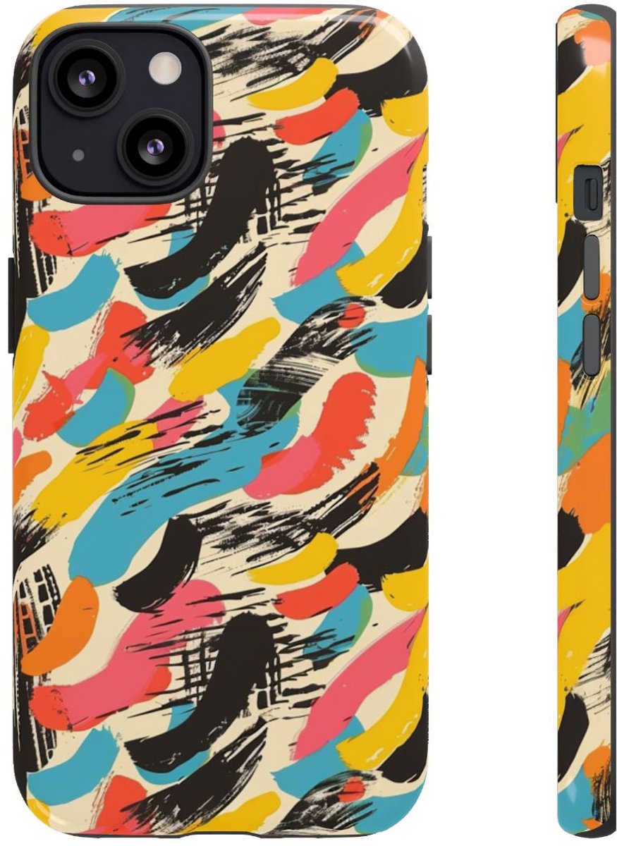 Levendig Abstract Penseelstrepenpatroon – Telefoonhoesje Geschikt voor iPhone 13