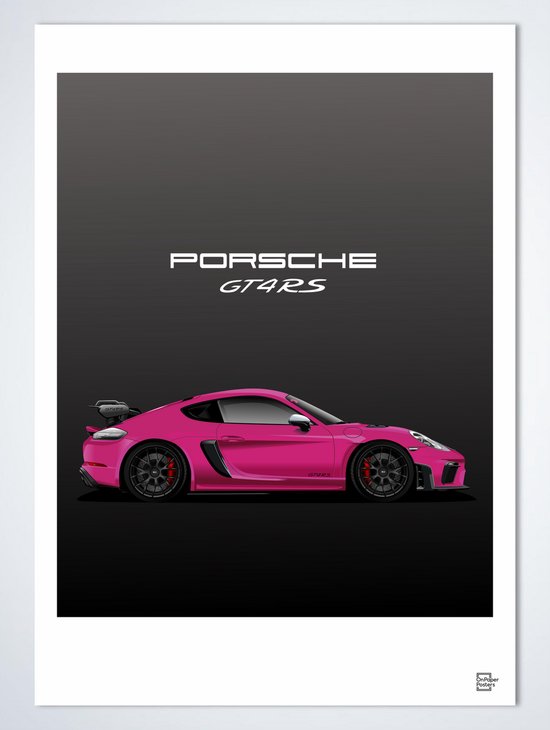 Porsche GT4 RS Weissach Roze Poster - Autoposter A4 (21 x 29,7 cm) | Kinderkamer | Slaapkamer | Kantoor