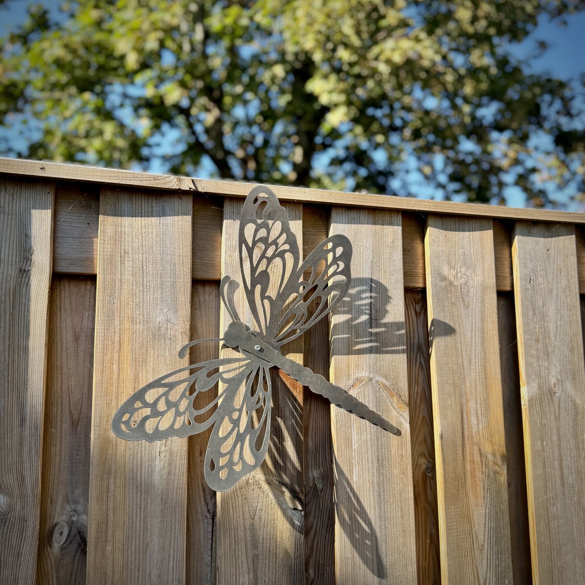 Cortenstaal Libelle Wanddecoratie XL (44 cm) – Grote Tuindecoratie van Metaal – Roestkleurige Dragonfly – Duurzaam Buitenbeeld