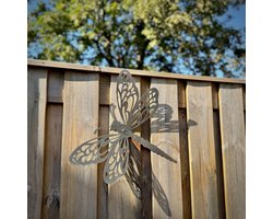 Cortenstaal Libelle Wanddecoratie XL (44 cm) – Grote Tuindecoratie van Metaal – Roestkleurige Dragonfly – Duurzaam Buitenbeeld