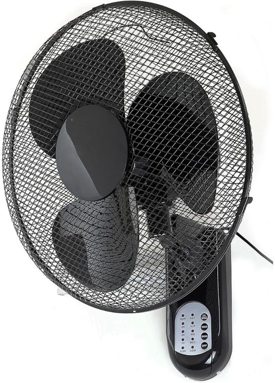 Wandventilator zwart 40 cm met afstandsbediening, 3 snelheden, geruisloos, muurventilator voor koele lucht
