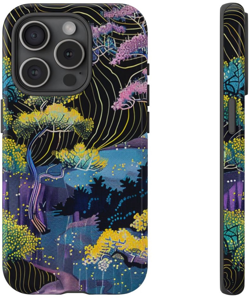 Kleurrijk Abstract Boomlandschap – Telefoonhoesje Geschikt voor iPhone 15 Pro