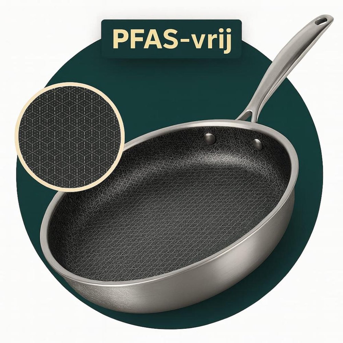 Chef Rebel® - PFAS-vrije honingraat koekenpan - 28 cm - RVS keramisch - anti-aanbakpan - inductie & alle warmtebronnen - ovenbestendig