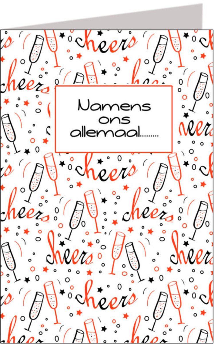 Wenskaart - Namens ons allemaal - XL Formaat - 21 x 30 cm - Wit - Rood - Zwart - Een Stuk