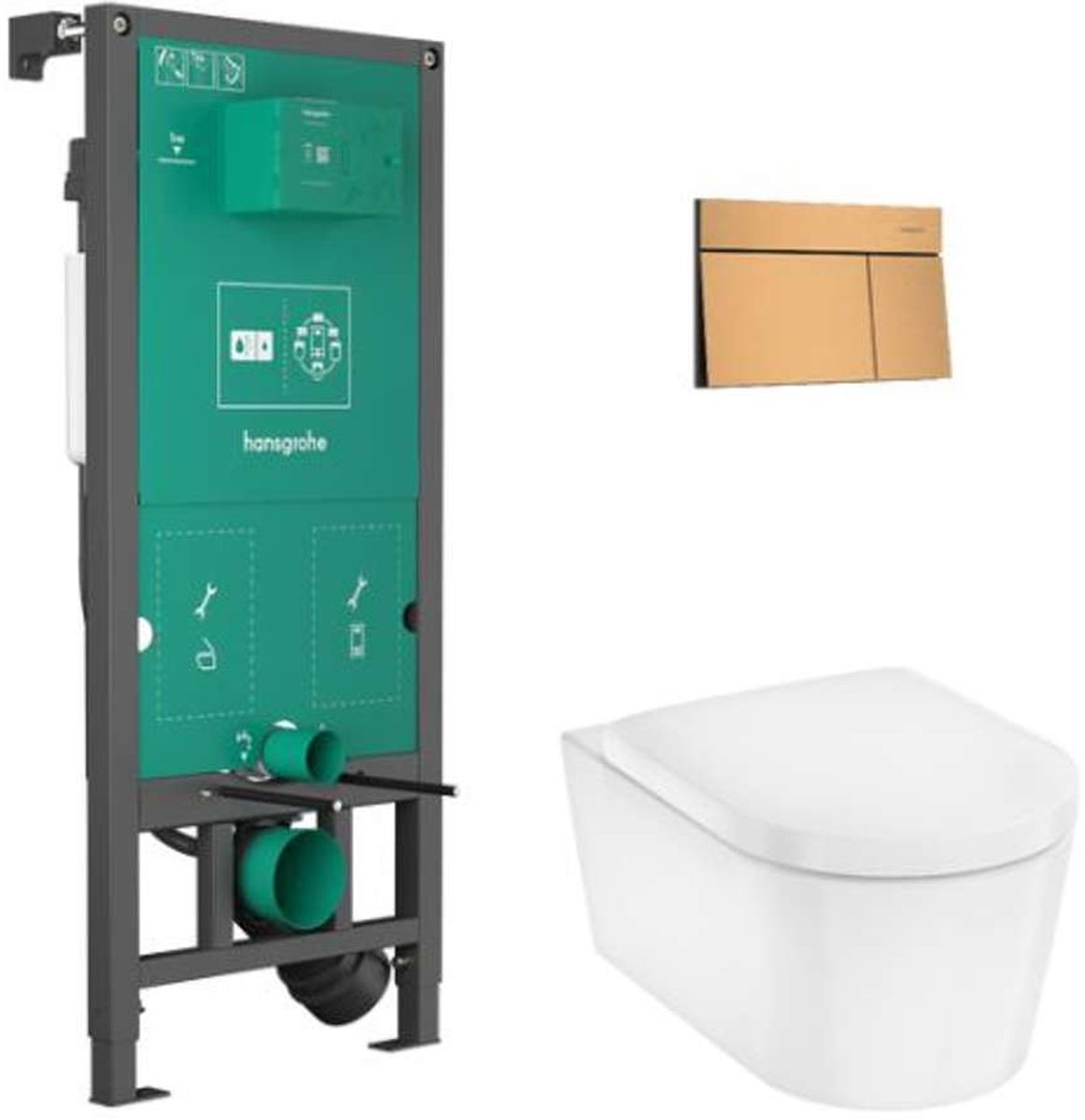 Hansgrohe EluPura S - Voorwand montageset, EluPura S toilet en Softclose zitting, iFrame Element E bedieningsplaat, geborsteld brons 60303140