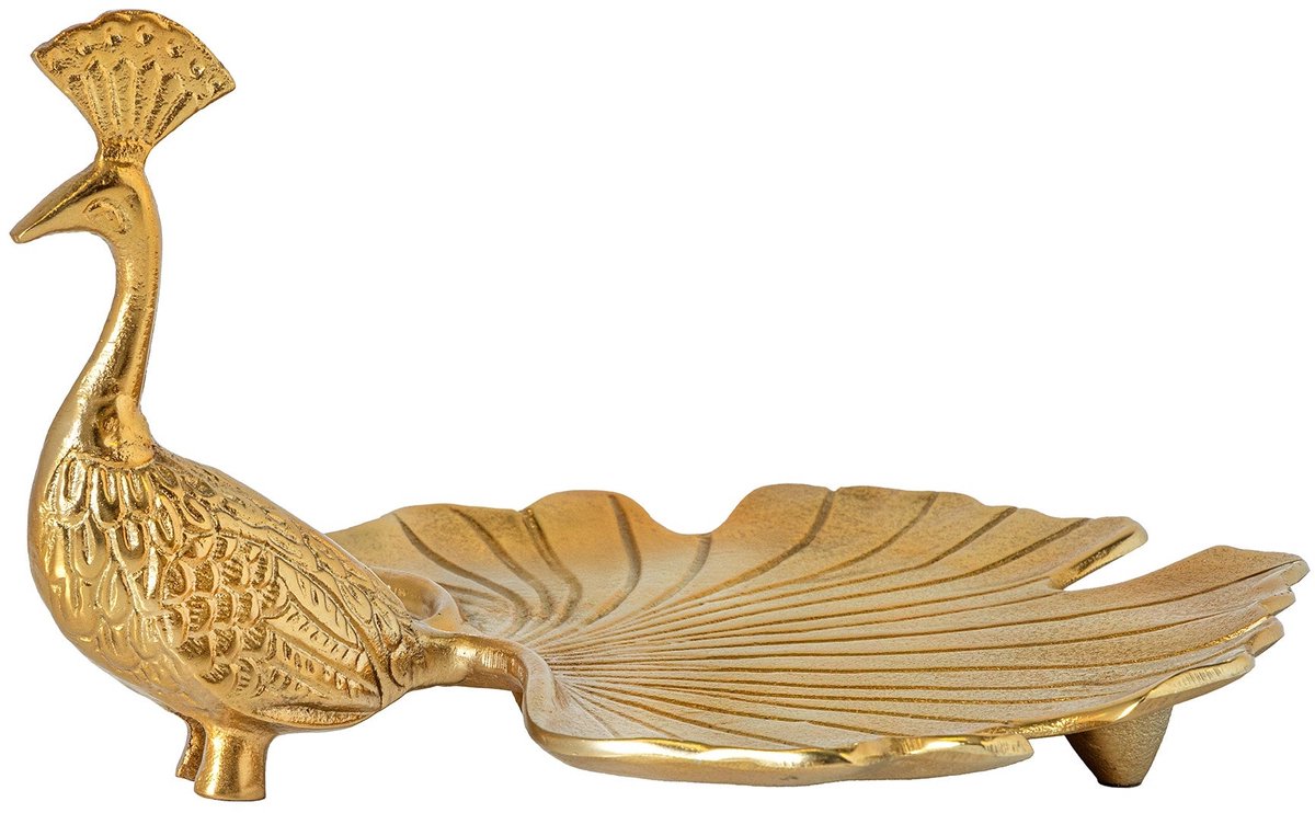 Handgemaakte serveerschaal WILDLIFE PEACOCK 40cm gouden metalen pauw sculptuur - 44894