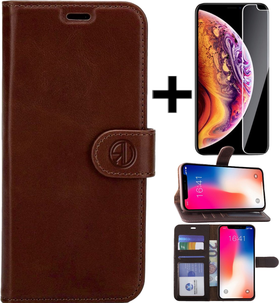 Rico Vitello Leren BookCase iphone 12 pro max/ leren hoesje Geschikt voor Apple iPhone 12 Pro max + gratis screen protector kleur Donkerbruin