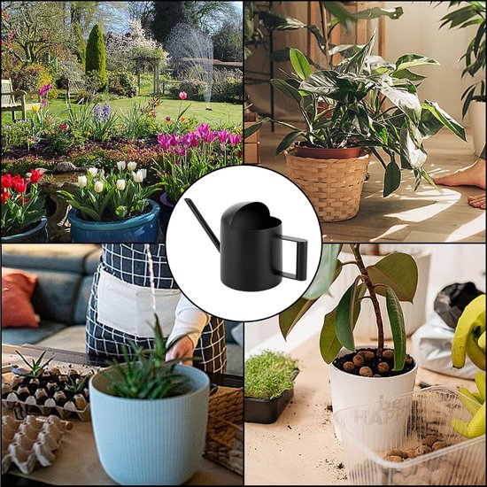 Arrosoir SNQ pour plantes d'intérieur - 300 ml - Mini arrosoir en acier inoxydable - Bec long - Petit arrosoir pour Plantes en pot - Irrigation - Plantes vertes (Zwart)