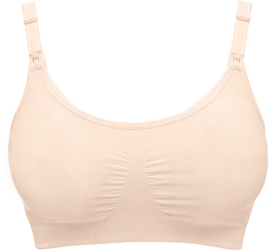 Beige voedingsbh met verstelbare bandjes en clips.