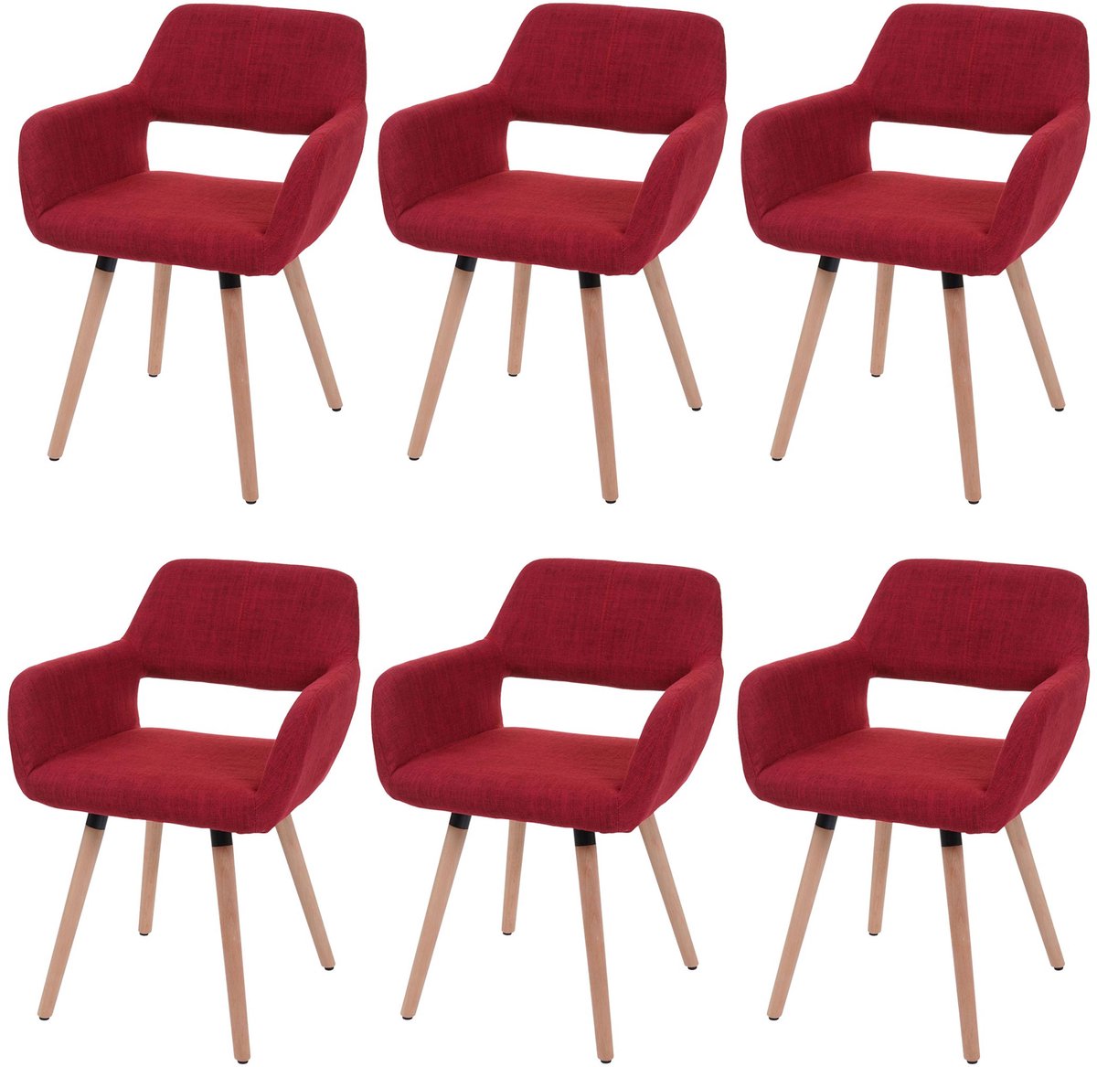 MCW Set van 6 eetkamerstoelen MCW-A50 II, keukenstoel, retro jaren 50 design ~ textiel, paarsrood, lichtgekleurde poten