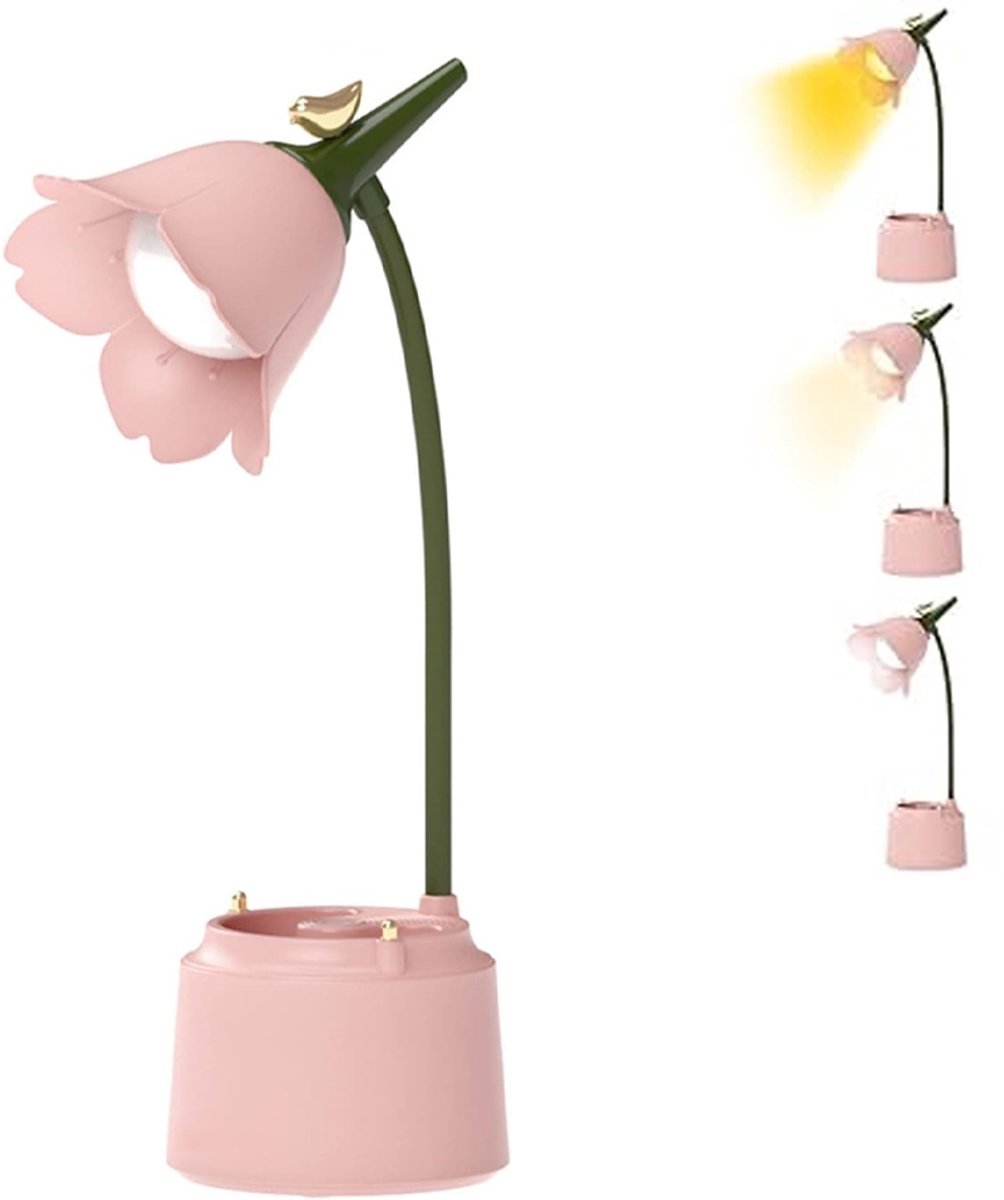 Bureaulamp LED Dimbaar - Pennenpotje Bureaulamp - 3 Kleuren licht - Leeslamp - Tafellamp - Bedlamp - Bureaulamp Led - Leeslamp Staand - Leeslampje voor Boek - Oogverzorgende leeslamp - Ouchsensor en flexibele arm - Voor meisjes en jongens - Roze