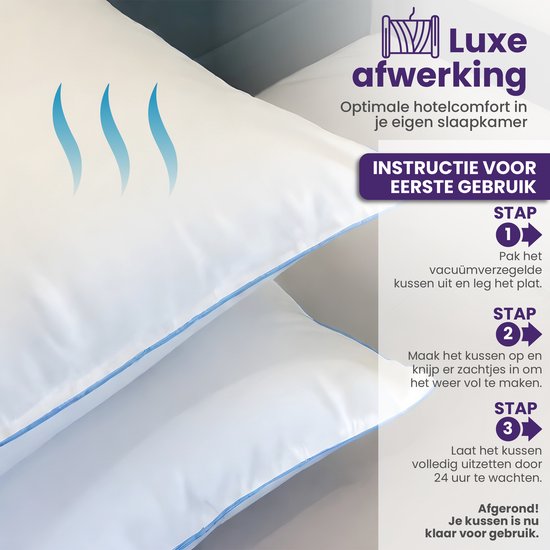 Oreiller spécial sommeil - Set de 2 oreillers - Oreiller pour douleurs cervicales | 60x70 cm - Oreillers de qualité hôtelière - Convient aux personnes dormant sur le dos, sur le côté et sur le ventre - Housse en coton - Période d'essai de 30 jours