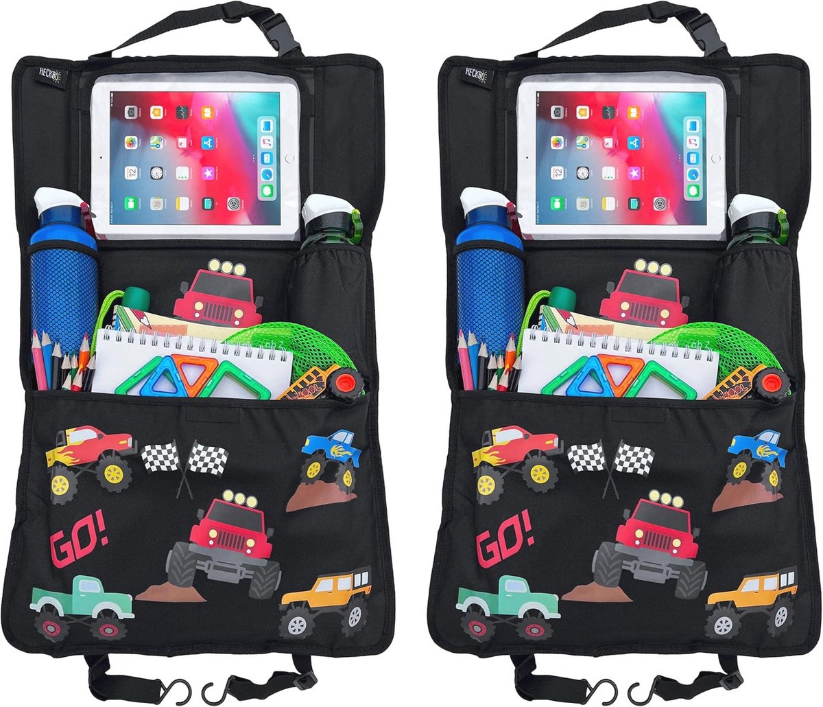 Image of 2 x Kinderautostoel Organizer met Tablettas en Bekerhouder - Rugleuningbescherming voor Auto